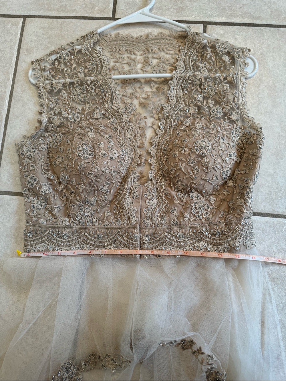 Gold/Cream Ridhi Mehra Lehenga with Deep V Bodice - Picture 9 of 16